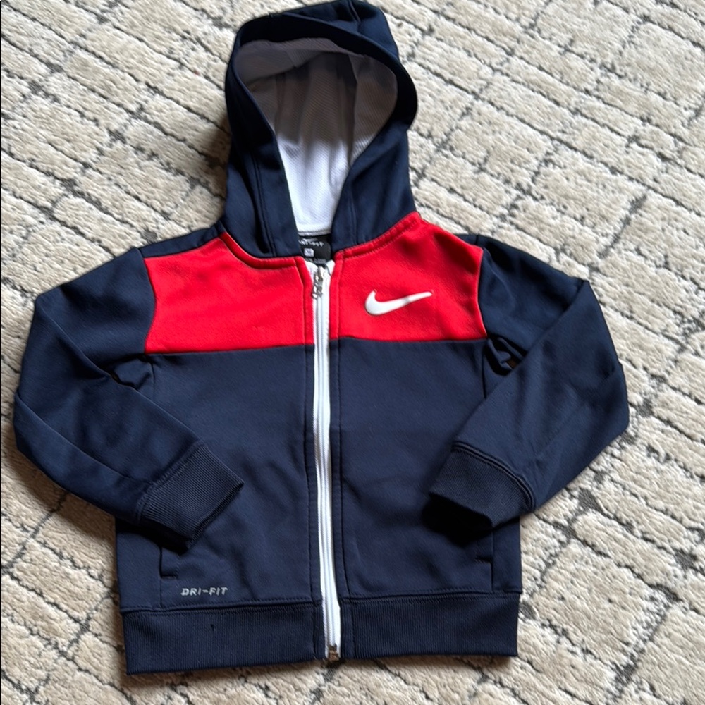 Nike Red and Blue Zip-Up Hoodie Sweatshirt